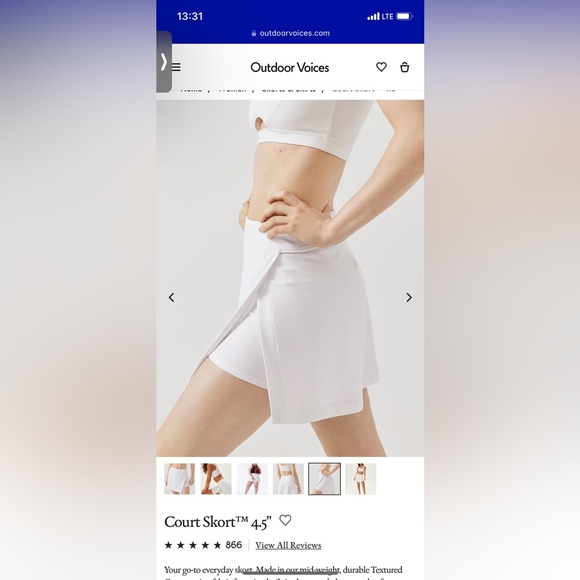 OUTDOOR VOICES Court Skort 4.5 Active Tennis Sports White - Picture 9 of 9